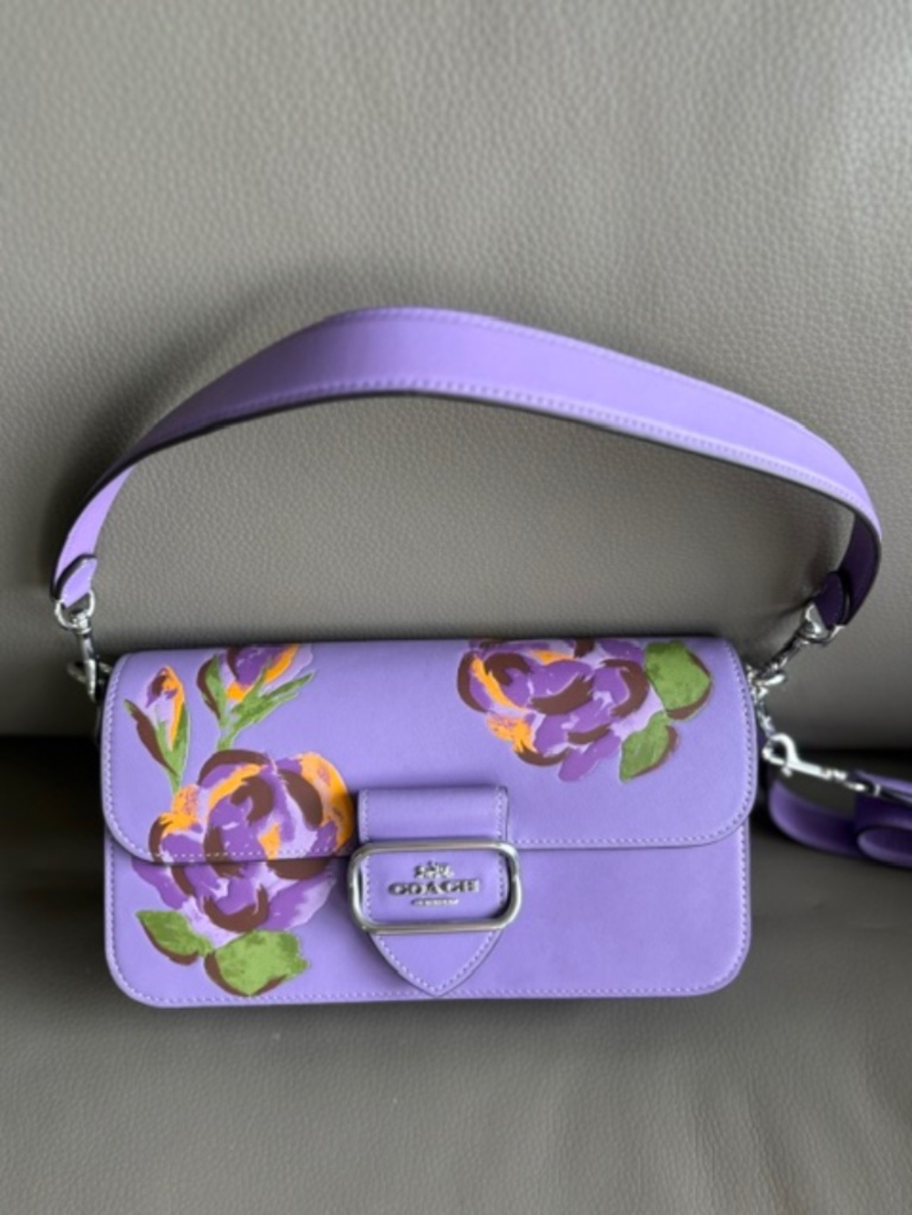 COACH Morgan Iris Multi Shoulder Bag with Rose Print lavender NWT - Picture 2 of 16